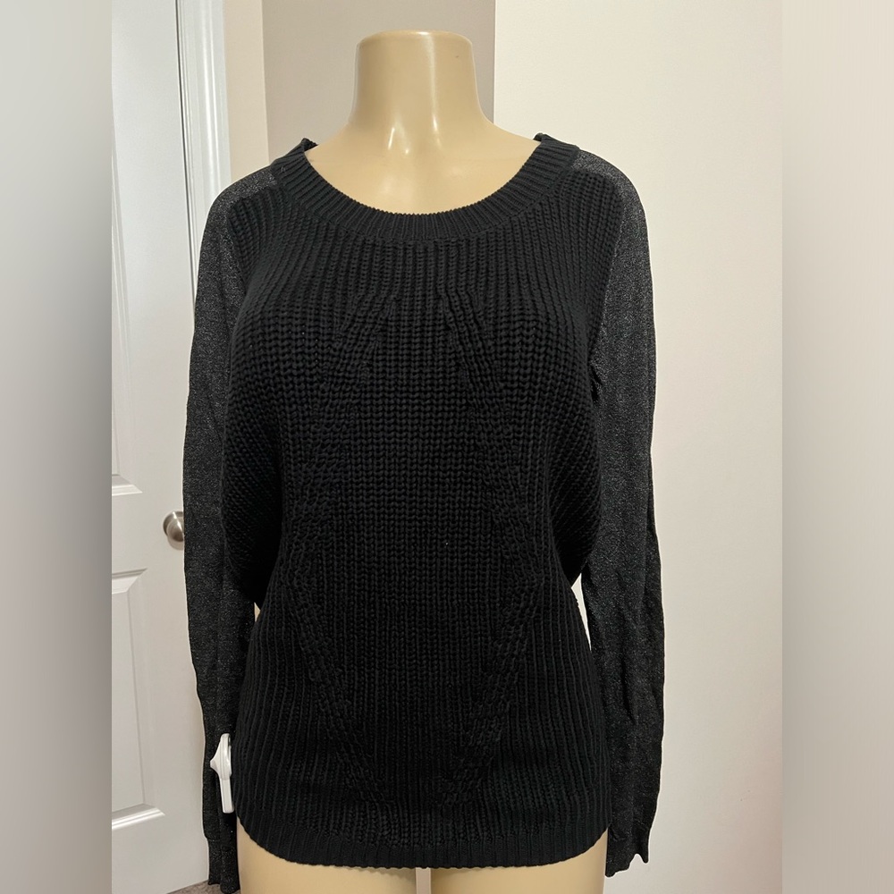 La Scala black knit sweater with glittery sleeves